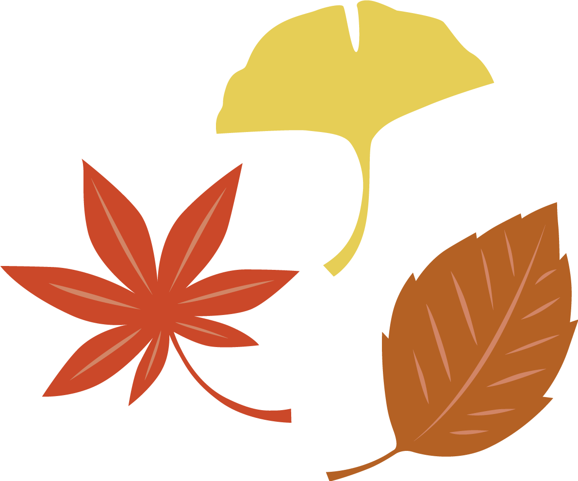 かわいい紅葉(もみじ)といちょう(イチョウ)と落ち葉 秋イラスト無料 フリー87309に写真・文字を入れる