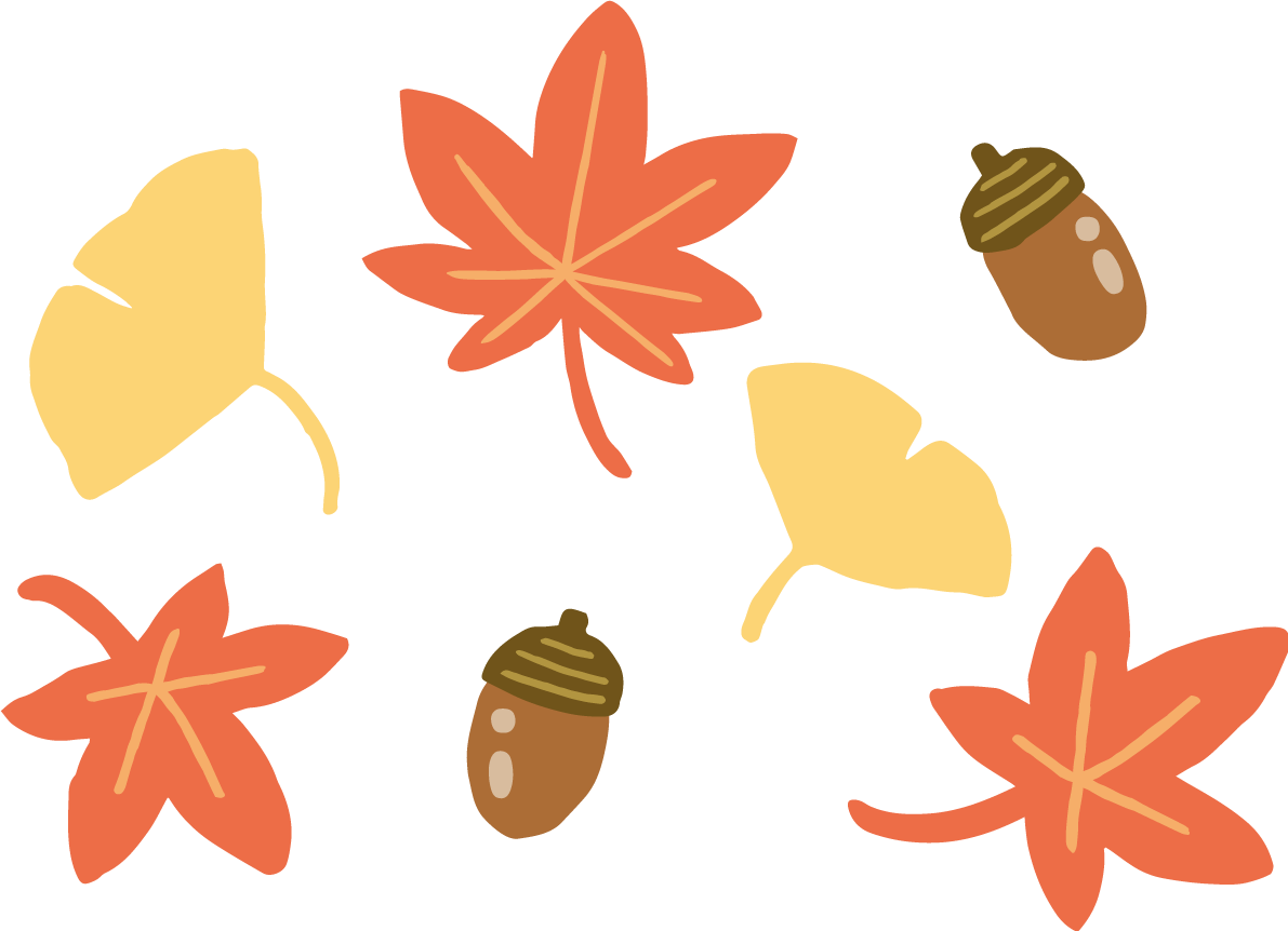 かわいい紅葉(もみじ)といちょう(イチョウ)の葉っぱとどんぐり 秋イラスト無料 フリー87310に写真・文字を入れる