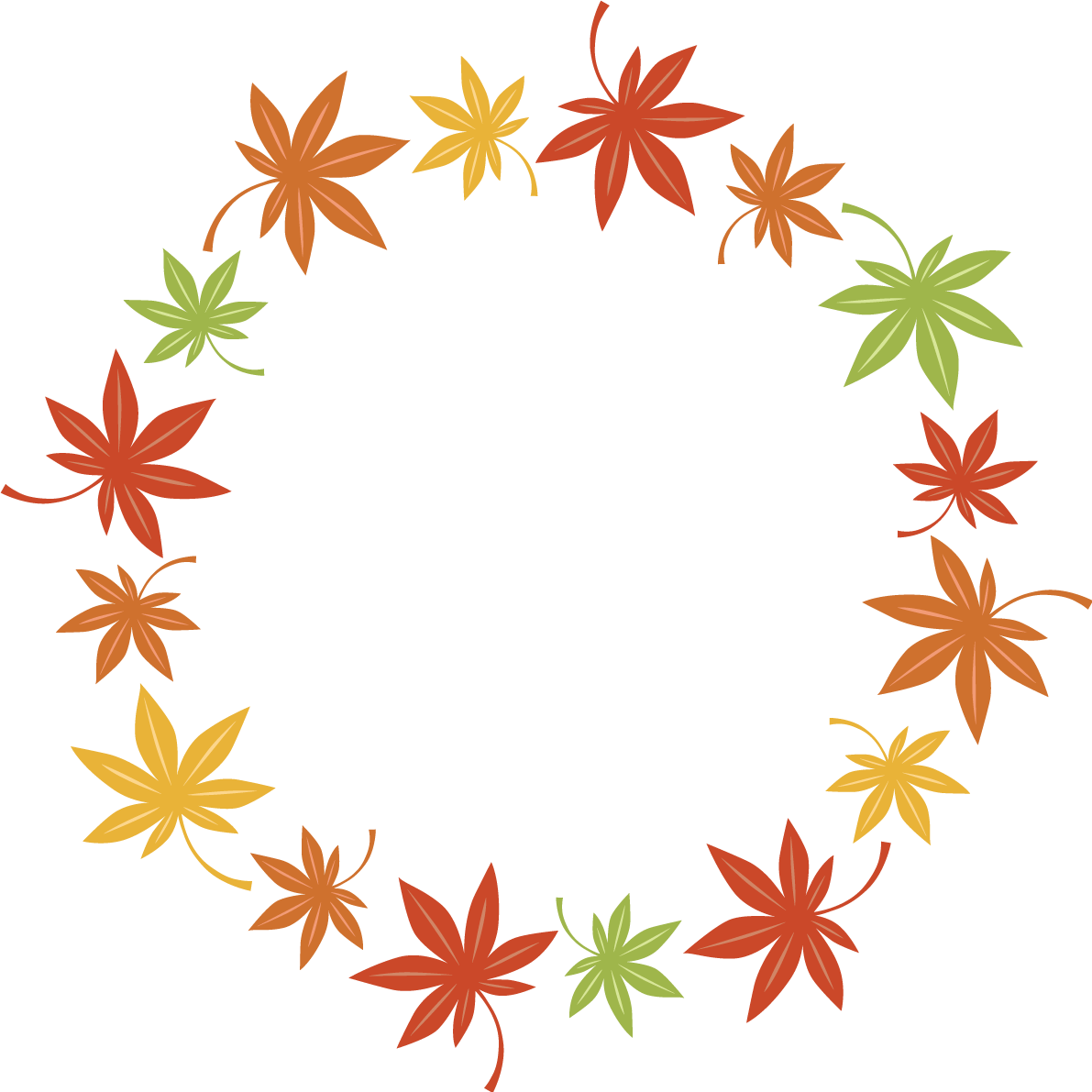 かわいい紅葉(もみじ)の葉っぱの円の形のフレーム枠 秋イラスト無料 フリー87320に写真・文字を入れる