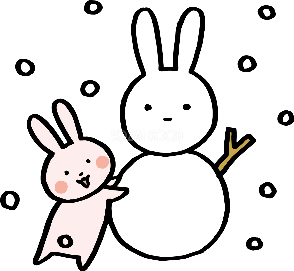 雪だるまを作るうさぎ かわいい2023 卯年イラスト無料 フリー87346