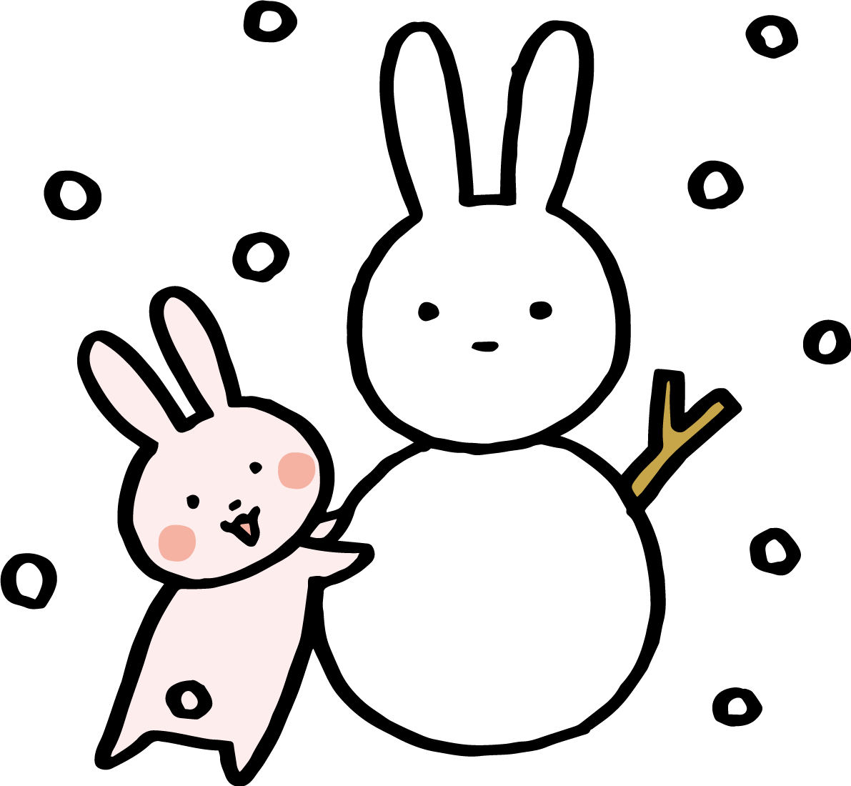雪だるまを作るうさぎ かわいい2023 卯年イラスト無料 フリー87346に写真・文字を入れる