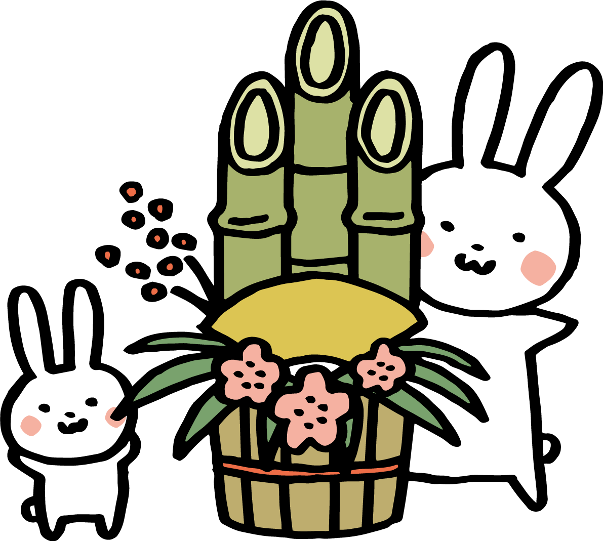 門松と親子のうさぎ かわいい2023 卯年イラスト無料 フリー87352に写真・文字を入れる