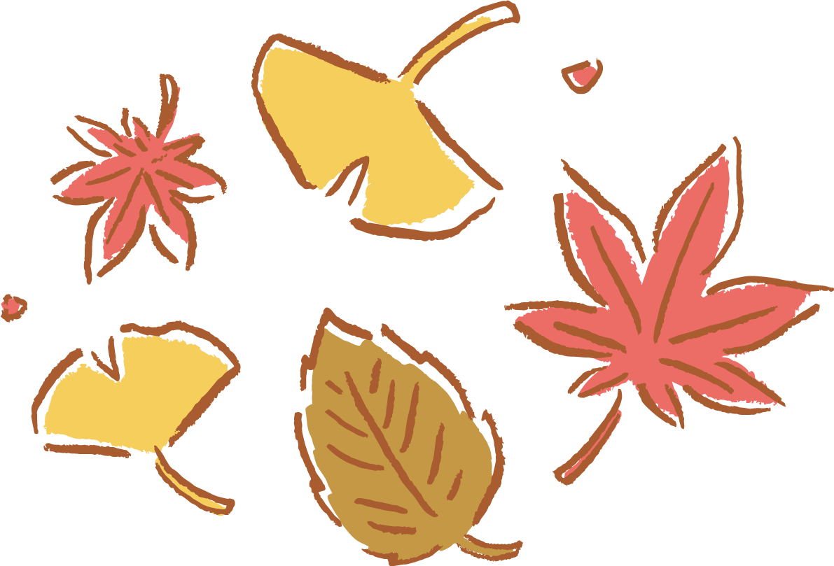 おしゃれなラフなタッチの紅葉(もみじ)といちょう(イチョウ)と落ち葉 秋イラスト無料 フリー87357に写真・文字を入れる