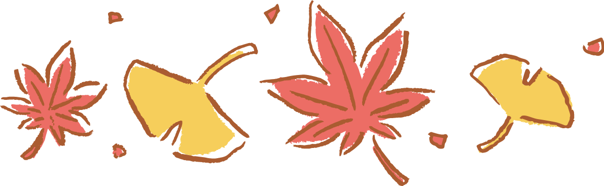 おしゃれなラフなタッチの紅葉(もみじ)といちょう(イチョウ)のライン 秋イラスト無料 フリー87358に写真・文字を入れる