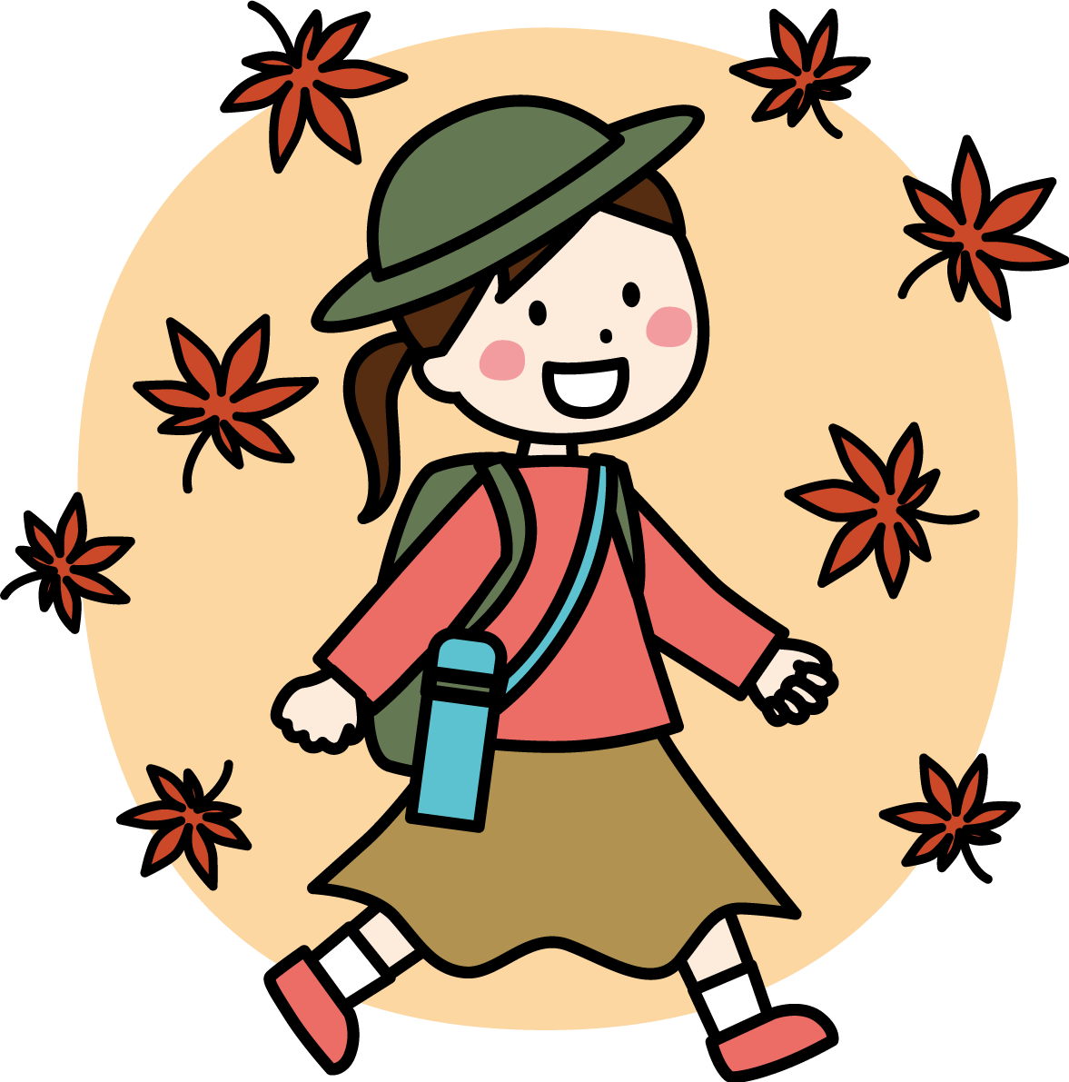 かわいい紅葉(もみじ)と女の子が遠足 秋イラスト無料 フリー87370に写真・文字を入れる