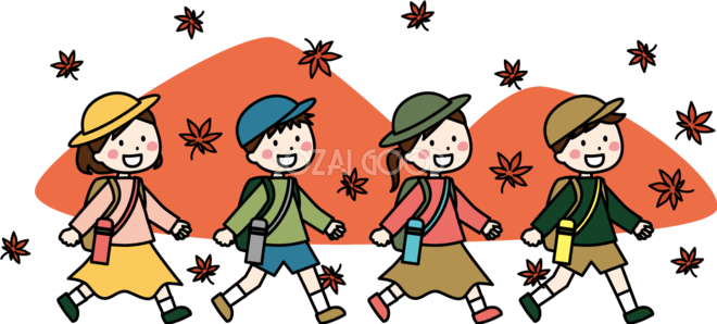 かわいい紅葉 もみじ の山と遠足をしている子供達 女の子と男の子 秋イラスト無料 フリー 素材good
