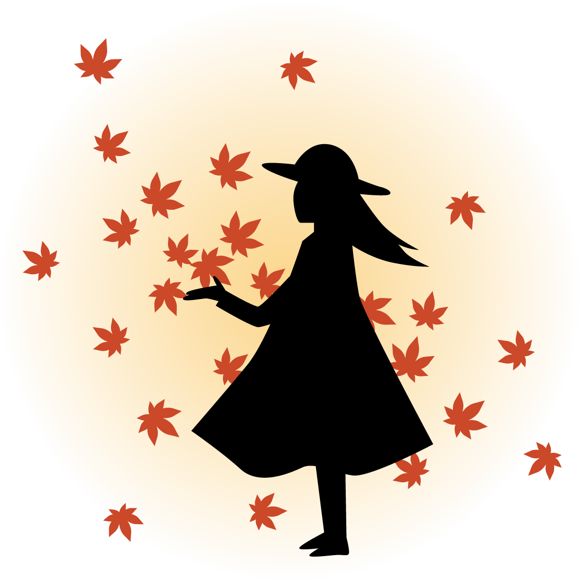 舞う( 舞い散る)紅葉(もみじ)と女の子(少女) 秋イラスト無料 フリー87374に写真・文字を入れる