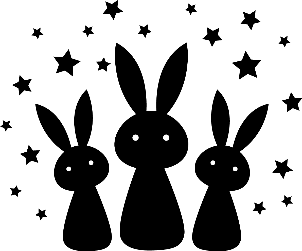 3羽のモノクロのうさぎと星 かわいい2023 卯年イラスト無料 フリー87379に写真・文字を入れる