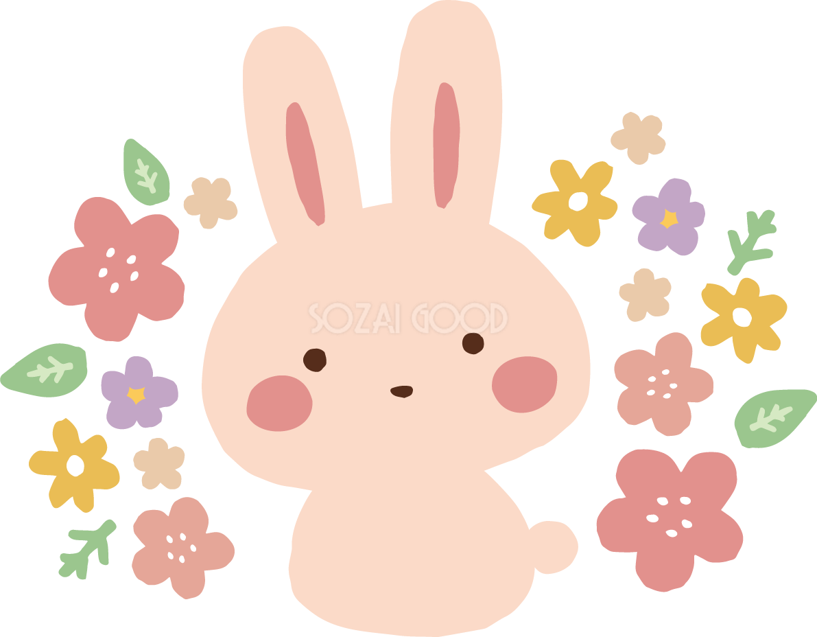 うさぎの周りにたくさんの花 かわいい2023 卯年イラスト無料 フリー87384