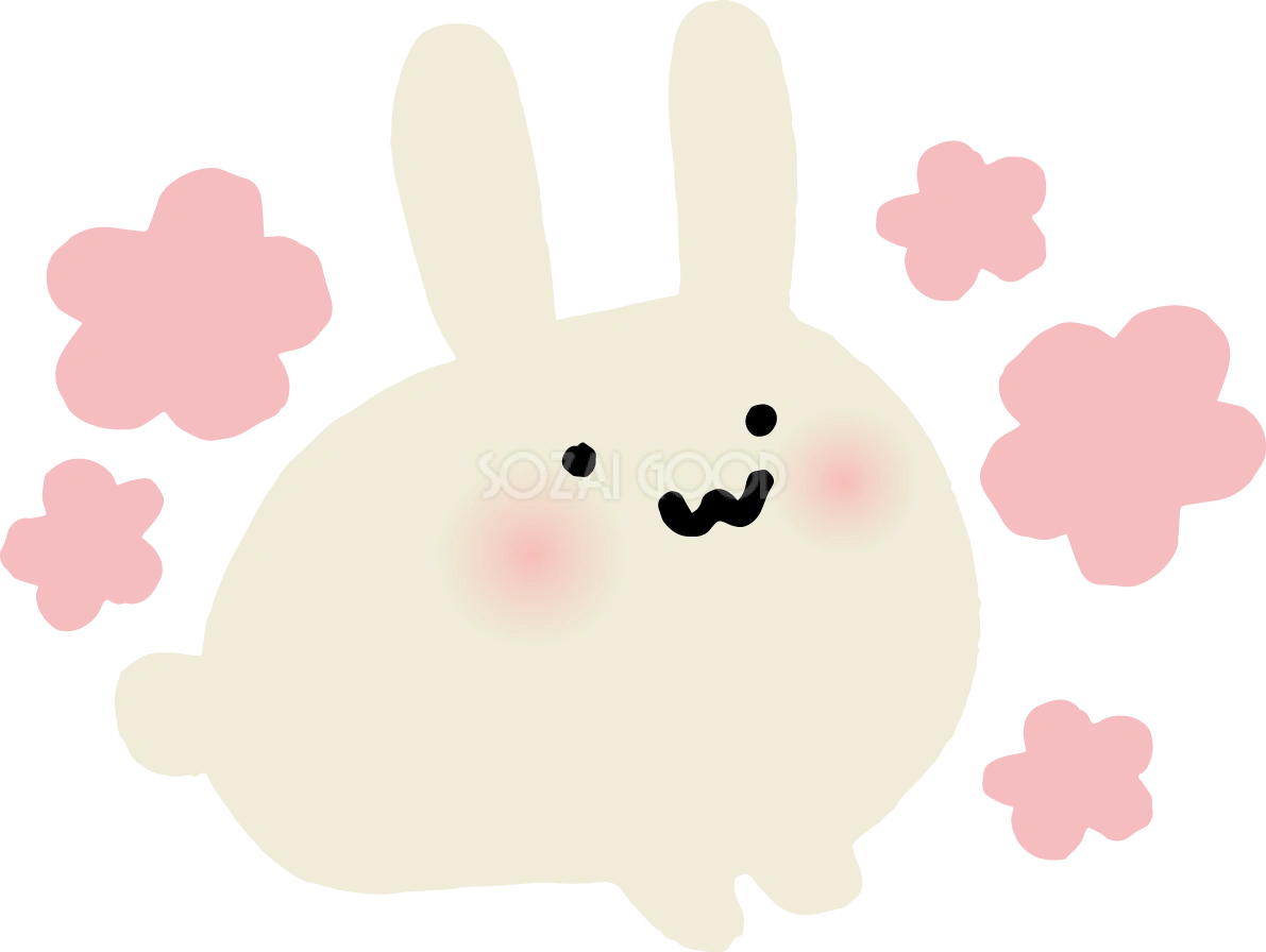 ピンクの花とうさぎ かわいい2023 卯年イラスト無料 フリー87392