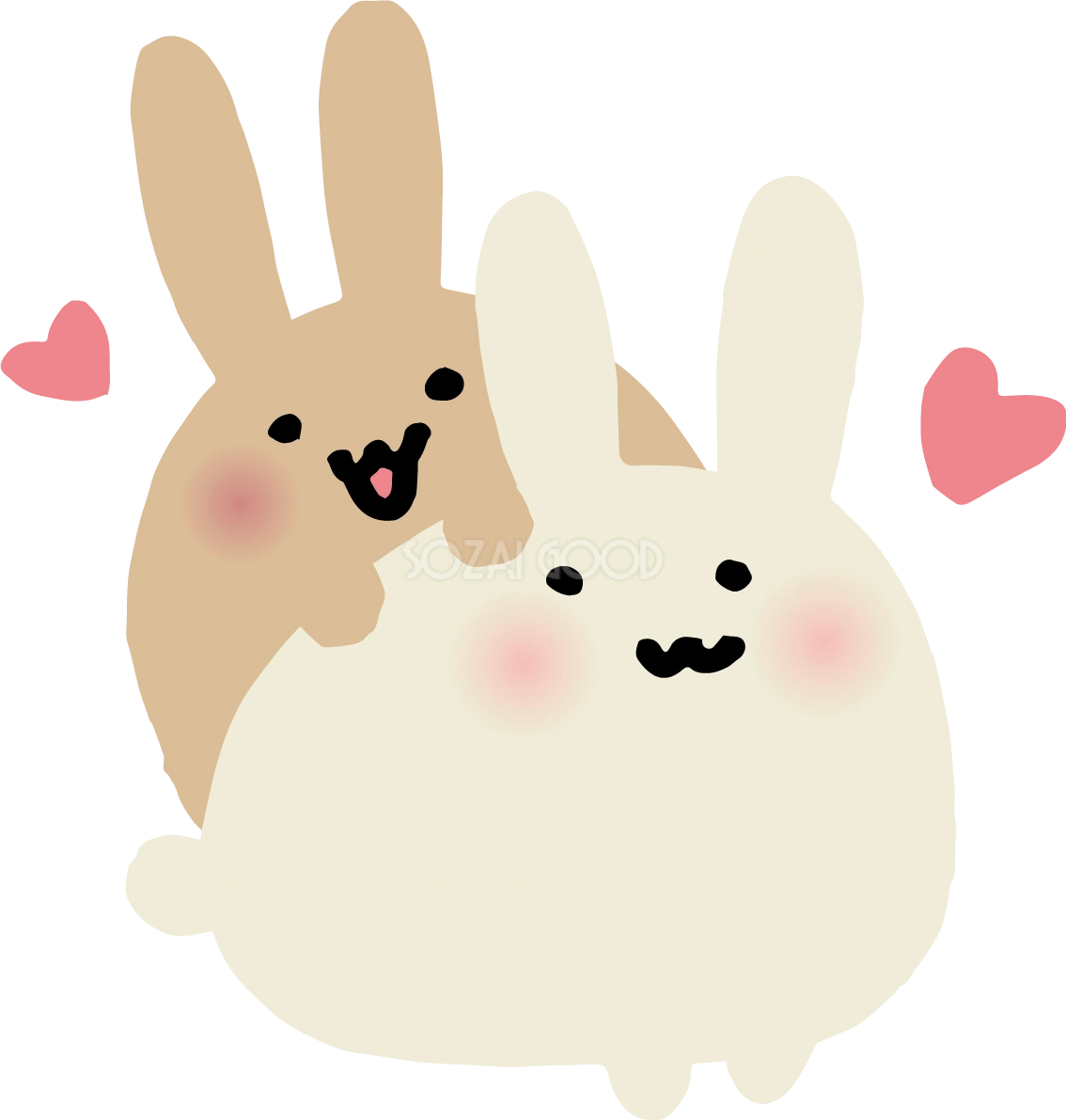 上から抱きつく2羽のうさぎ かわいい2023 卯年イラスト無料 フリー87398
