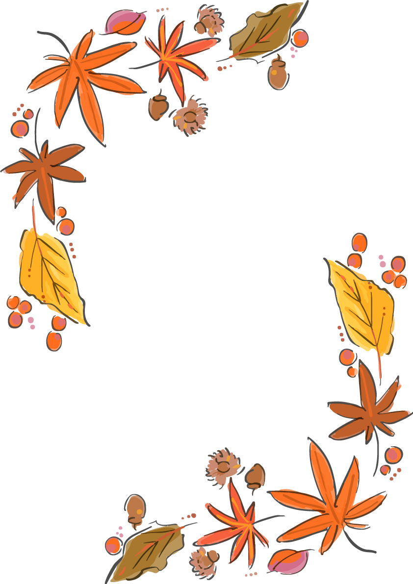 おしゃれ手書きタッチ落ち葉のフレーム枠 紅葉(もみじ)秋イラスト無料 フリー87408に写真・文字を入れる