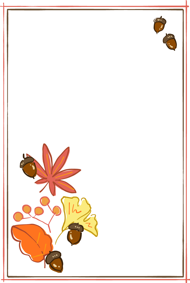 どんぐりとイチョウと紅葉(もみじ)のフレーム枠 秋イラスト無料 フリー87415に写真・文字を入れる