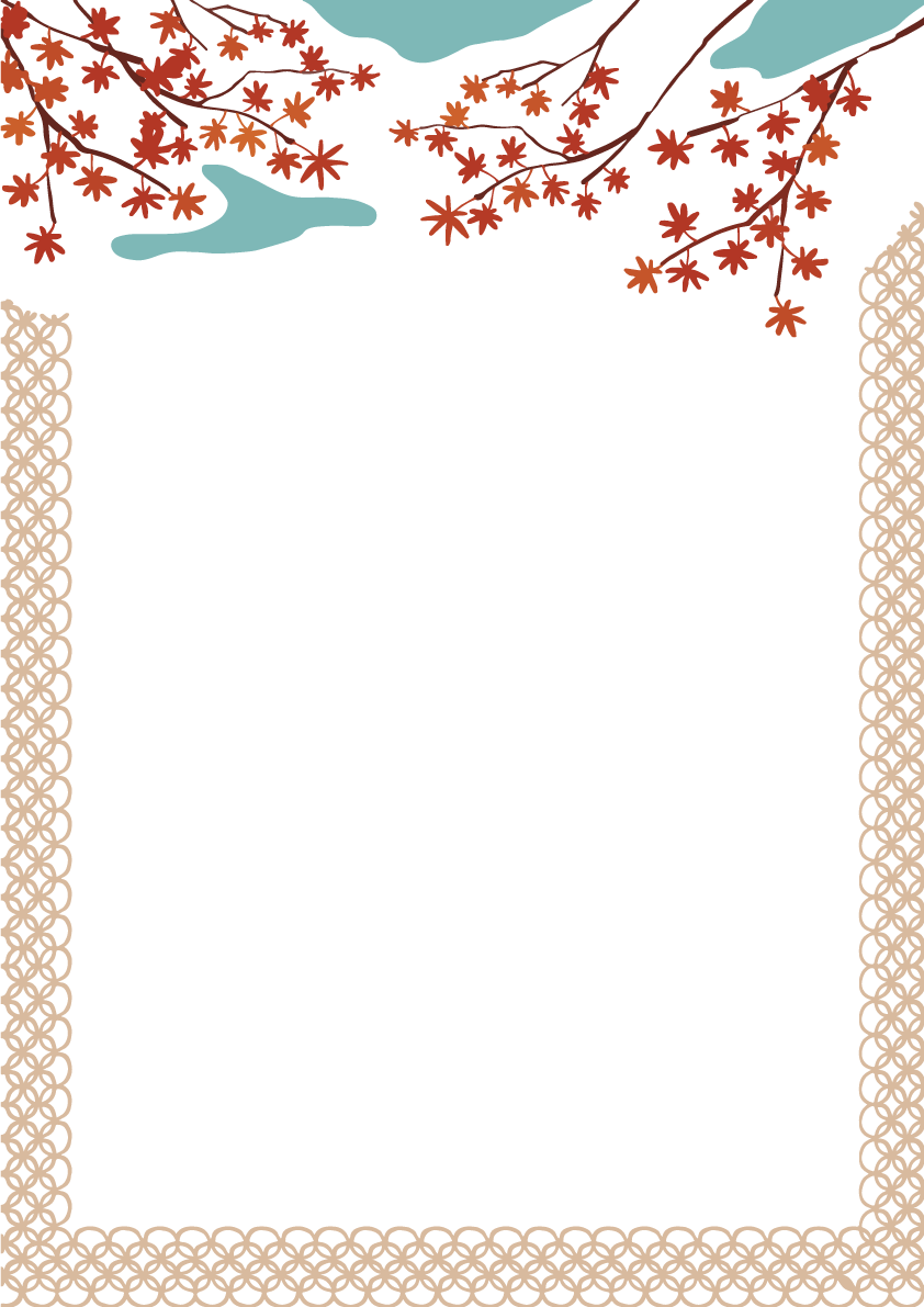 紅葉(もみじ)の木の枝 縦長の和柄枠 秋イラスト無料 フリー87429に写真・文字を入れる