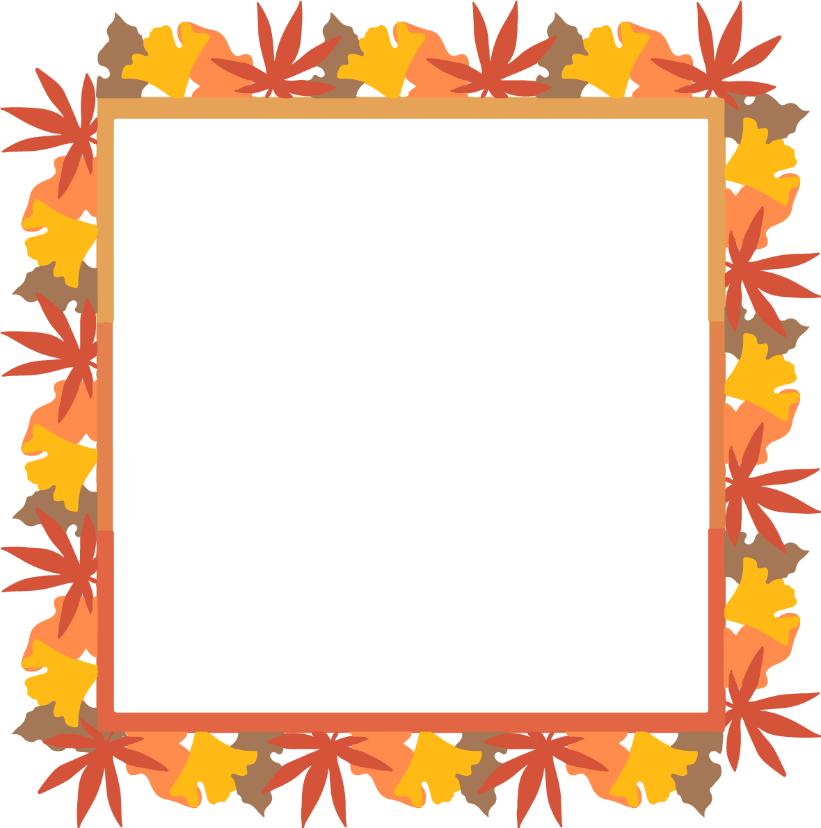 落ち葉の四角枠 紅葉(もみじ)イチョウ秋イラスト無料 フリー87451に写真・文字を入れる