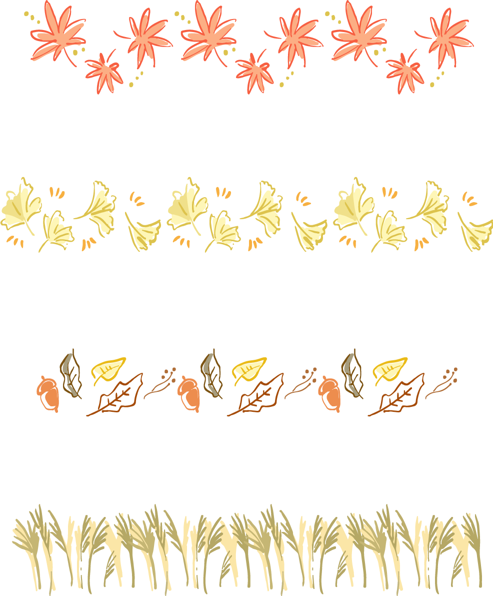 かわいい秋のライン 落ち葉やどんぐりや葉っぱなどの飾り 紅葉(もみじ)秋イラスト無料 フリー87453に写真・文字を入れる