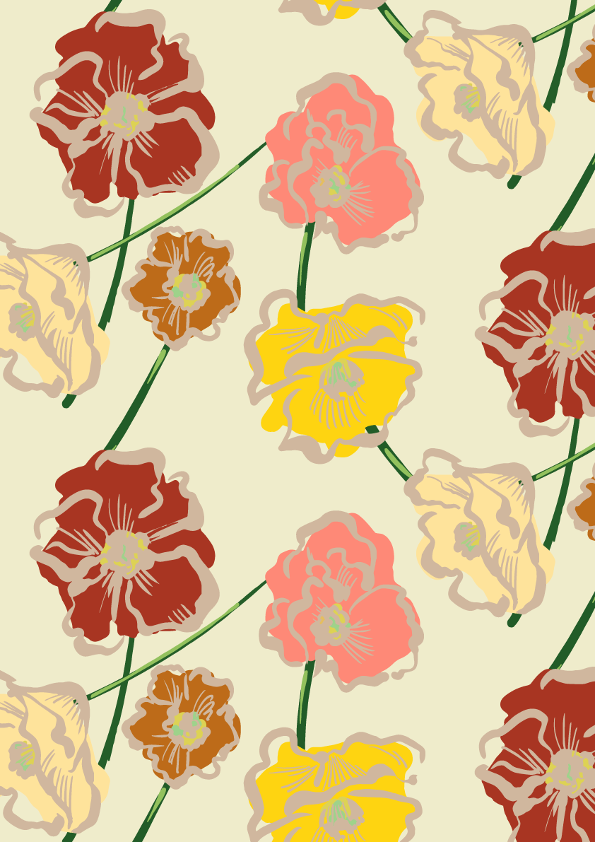 おしゃれ縦長方形筆タッチカラフル花柄ボタニカル風(植物)背景イラスト無料 フリー87463に写真・文字を入れる
