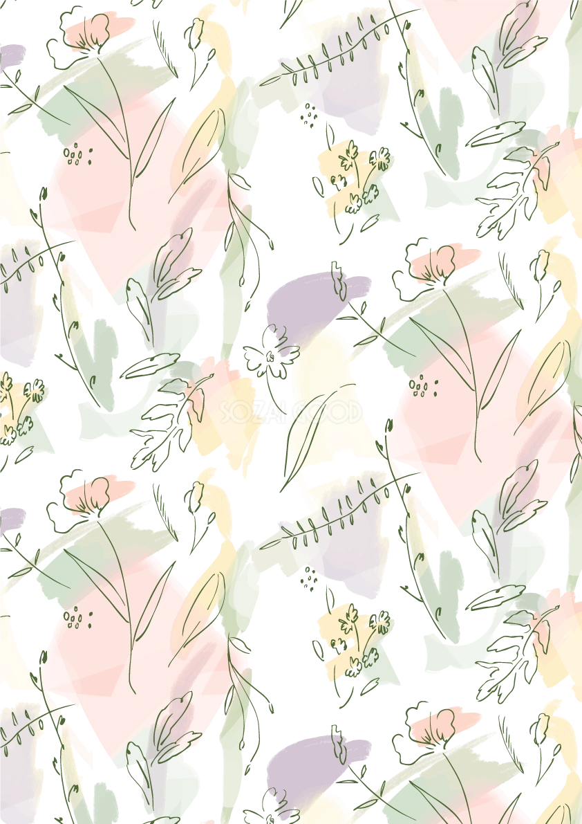 かわいいおしゃれ縦長方形パステル線画花柄ボタニカル風(植物)背景イラスト無料 フリー87465