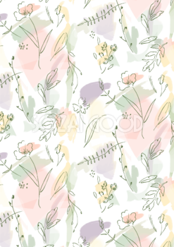 かわいいおしゃれ縦長方形パステル線画花柄ボタニカル風(植物)背景イラスト無料 フリー87465