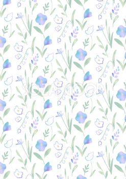 かわいい青いグラデーション小花柄 縦長方形 ボタニカル風(植物)背景イラスト無料 フリー87477