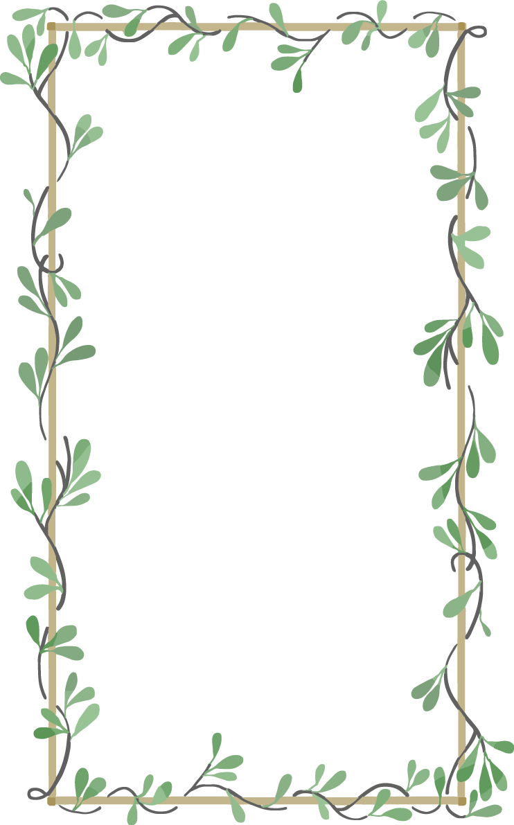 つた葉っぱフレーム枠 ボタニカル風(植物)縦長方形イラスト無料 フリー87500に写真・文字を入れる