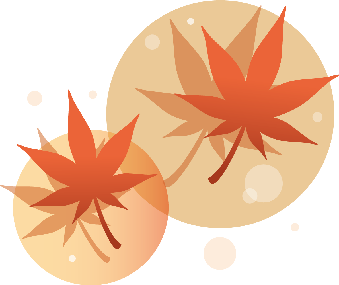 2つの円と紅葉(もみじ)の葉っぱ 秋イラスト無料 フリー87603に写真・文字を入れる