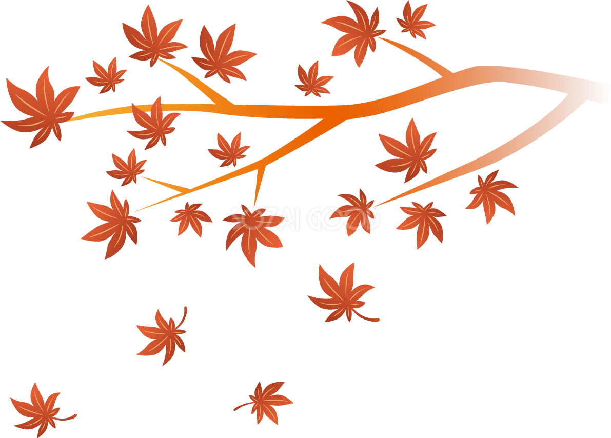 紅葉(もみじ)の枝から舞う(舞い散る)葉っぱ 秋イラスト無料 フリー87613