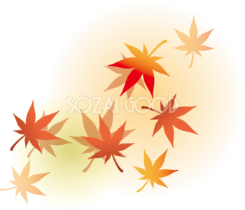 光の中で舞う(舞い散る)紅葉(もみじ)の葉っぱ 秋イラスト無料 フリー87615