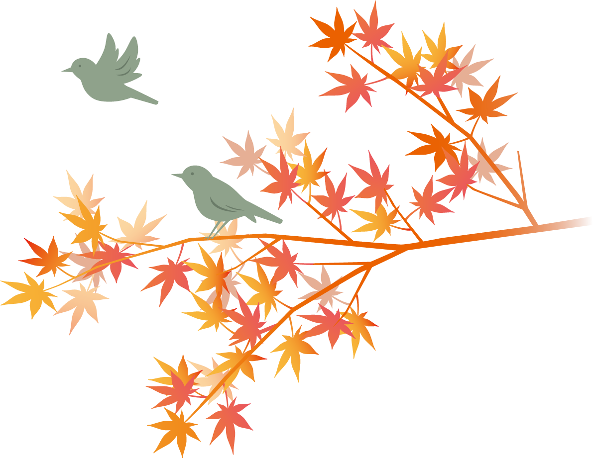 綺麗(美しい)な色の紅葉(もみじ)の枝と鳥 秋イラスト無料 フリー87625に写真・文字を入れる