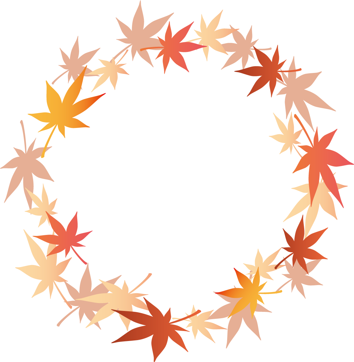 綺麗(美しい)な色の紅葉の葉っぱの円のフレーム枠 紅葉(もみじ)秋イラスト無料 フリー87627に写真・文字を入れる