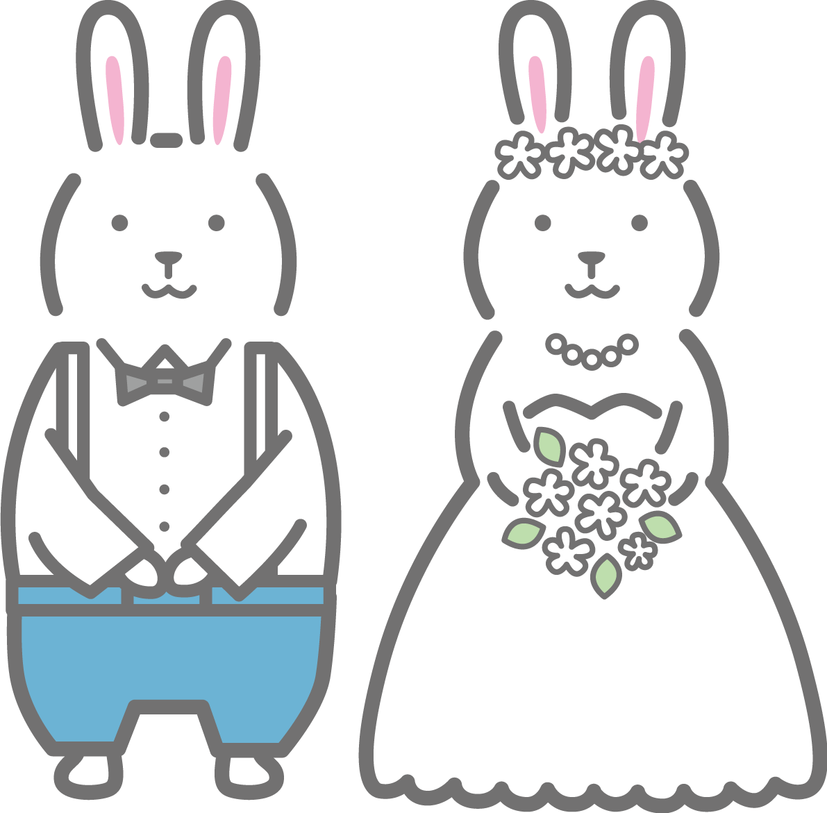 ウエディング衣装の新郎新婦のうさぎ かわいい2023 卯年イラスト無料 フリー87658に写真・文字を入れる