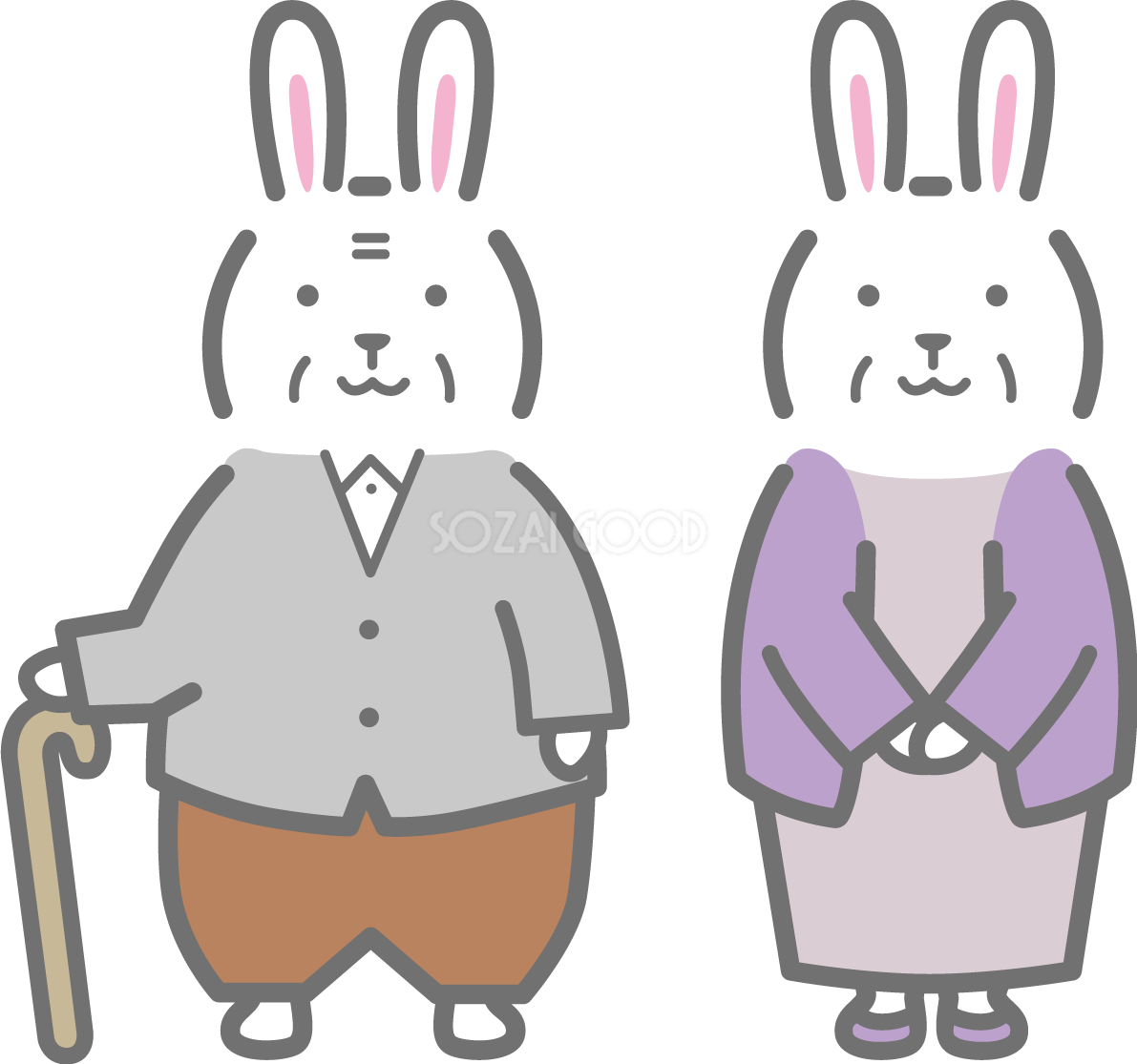 年配の男女(お爺さん お婆さん)のうさぎ かわいい2023 卯年イラスト無料 フリー87671