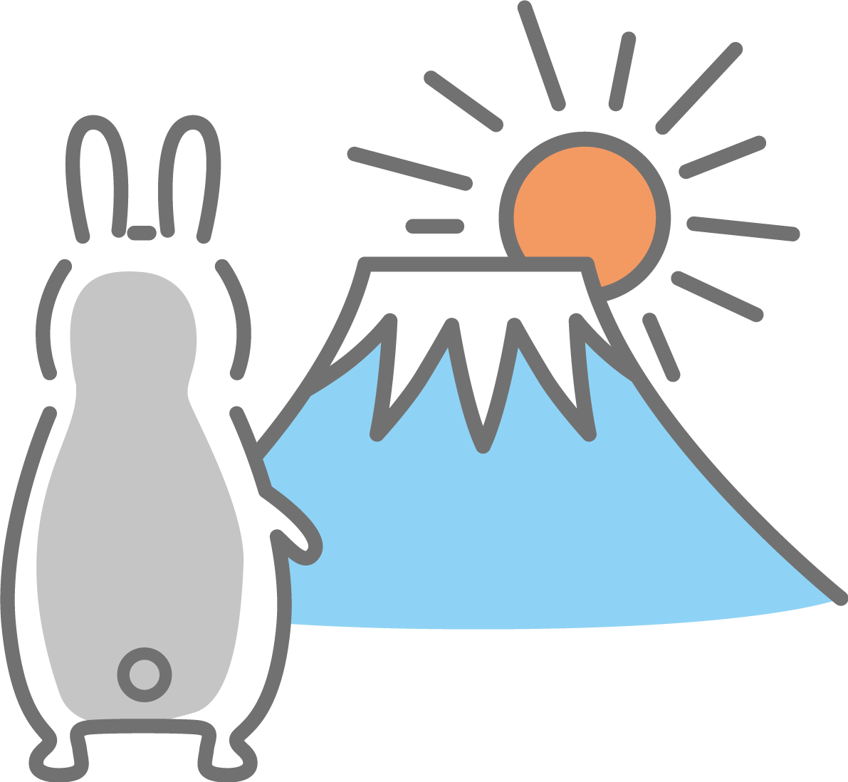 富士山からの初日の出を見つめる後ろ姿のうさぎ かわいい2023 卯年イラスト無料 フリー87673に写真・文字を入れる