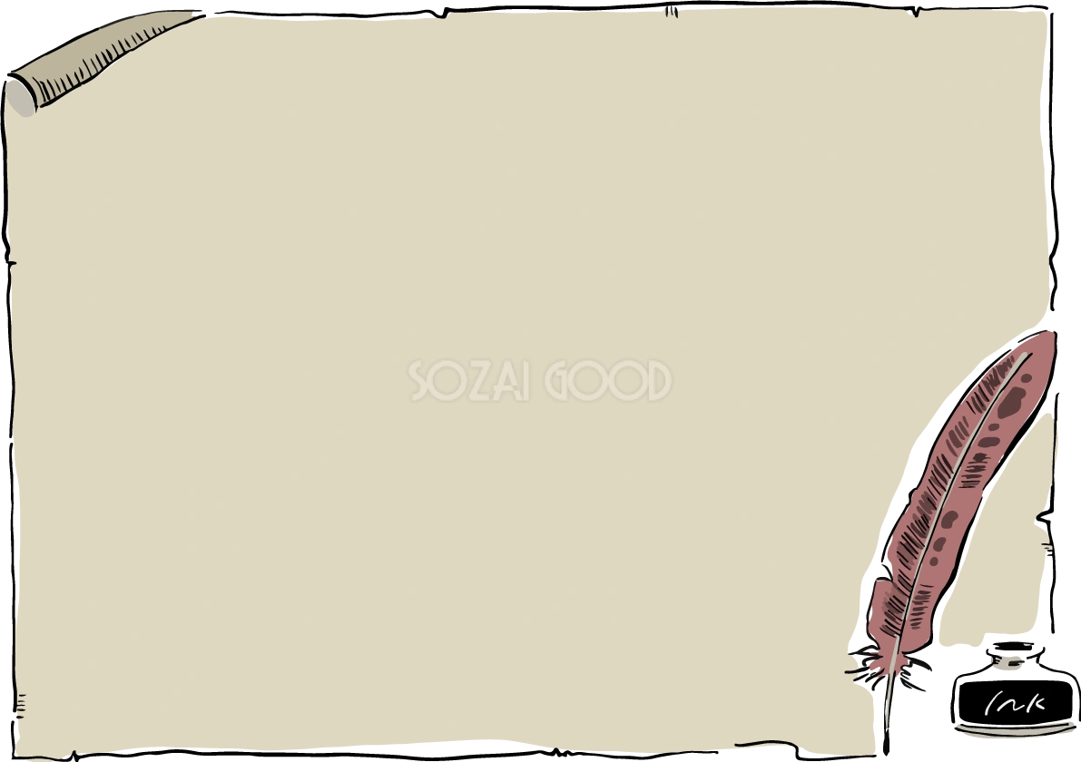 おしゃれ羽ペンの手紙フレーム枠イラスト無料 フリー87732