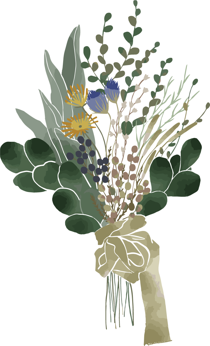 シックな花とリーフのブーケおしゃれボタニカル(植物)イラスト無料 フリー87789に写真・文字を入れる