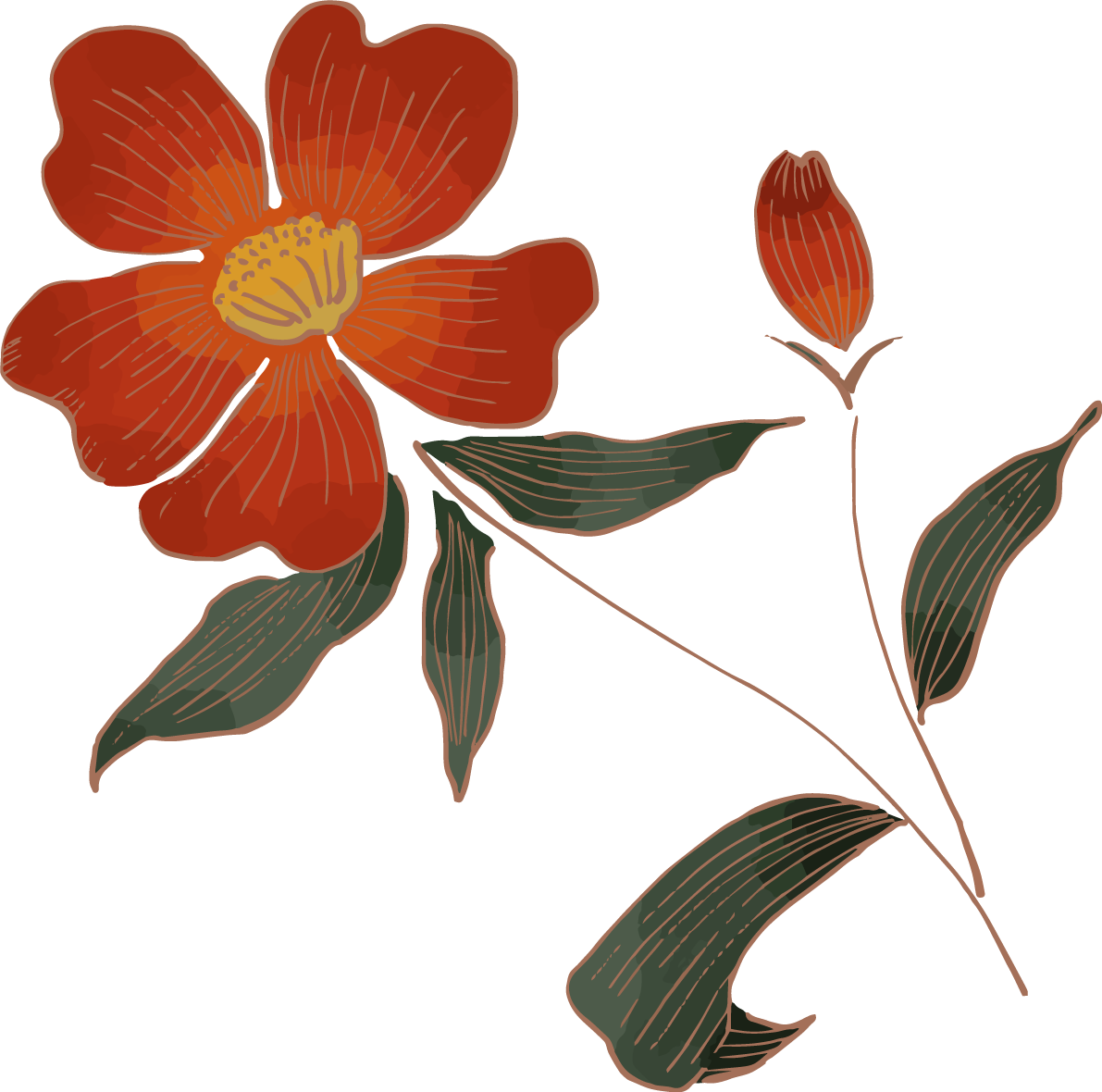 レトロかわいい赤い1輪の花おしゃれボタニカル(植物)イラスト無料 フリー87809に写真・文字を入れる