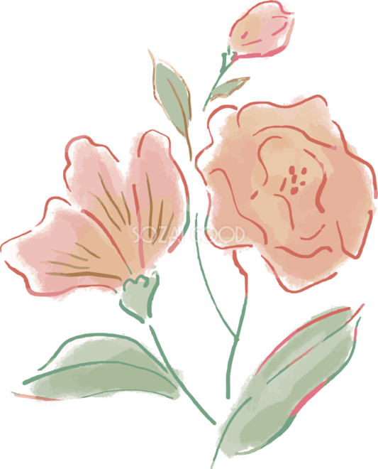 レトロ柔らかな花おしゃれボタニカル 植物 イラスト無料 フリー 素材good