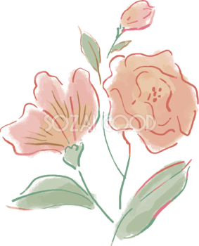 レトロ柔らかな花おしゃれボタニカル(植物)イラスト無料 フリー87811
