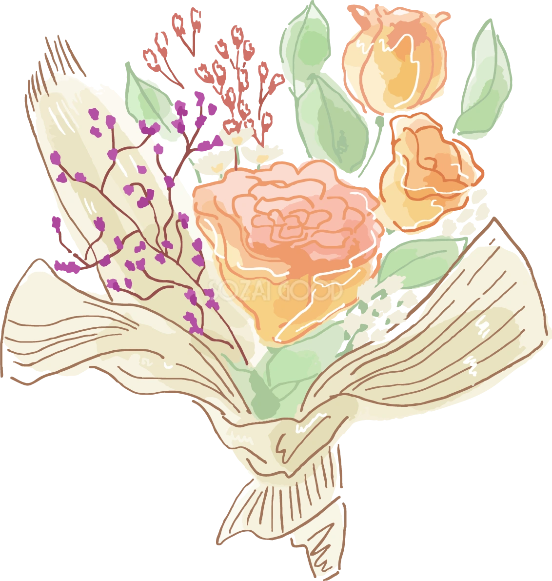華やか花のブーケおしゃれボタニカル(植物)イラスト無料 フリー87816
