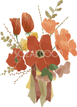赤い花のブーケおしゃれボタニカルイラスト無料 フリー87824