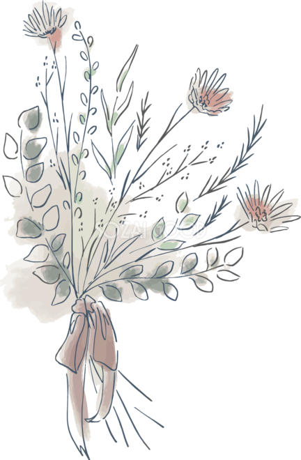野花のリボンブーケおしゃれボタニカルイラスト無料 フリー87826 | 素材Good