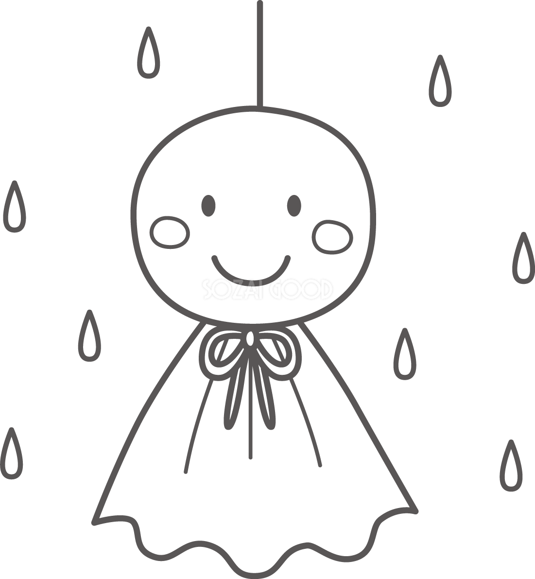 てるてる坊主の塗り絵イラスト かわいい 無料 フリー87835