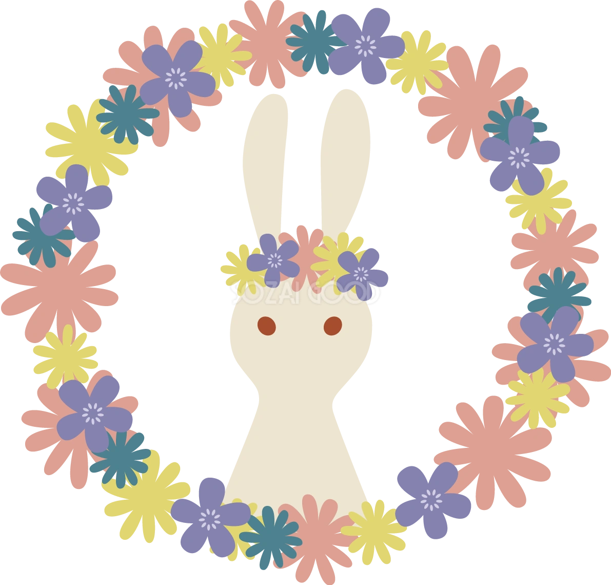 花輪の中に花冠をしたうさぎ かわいい2023 卯年イラスト無料 フリー87871