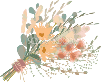 パステル色花のかわいいブーケ おしゃれボタニカルイラスト無料 フリー87901
