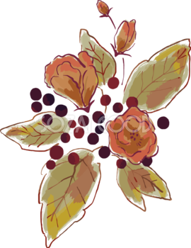 秋色木の実と葉っぱ おしゃれボタニカルイラスト無料 フリー87917