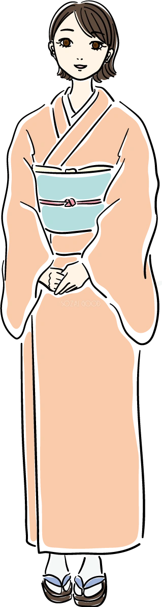全身_着物 おしゃれ女性イラスト無料 フリー88070