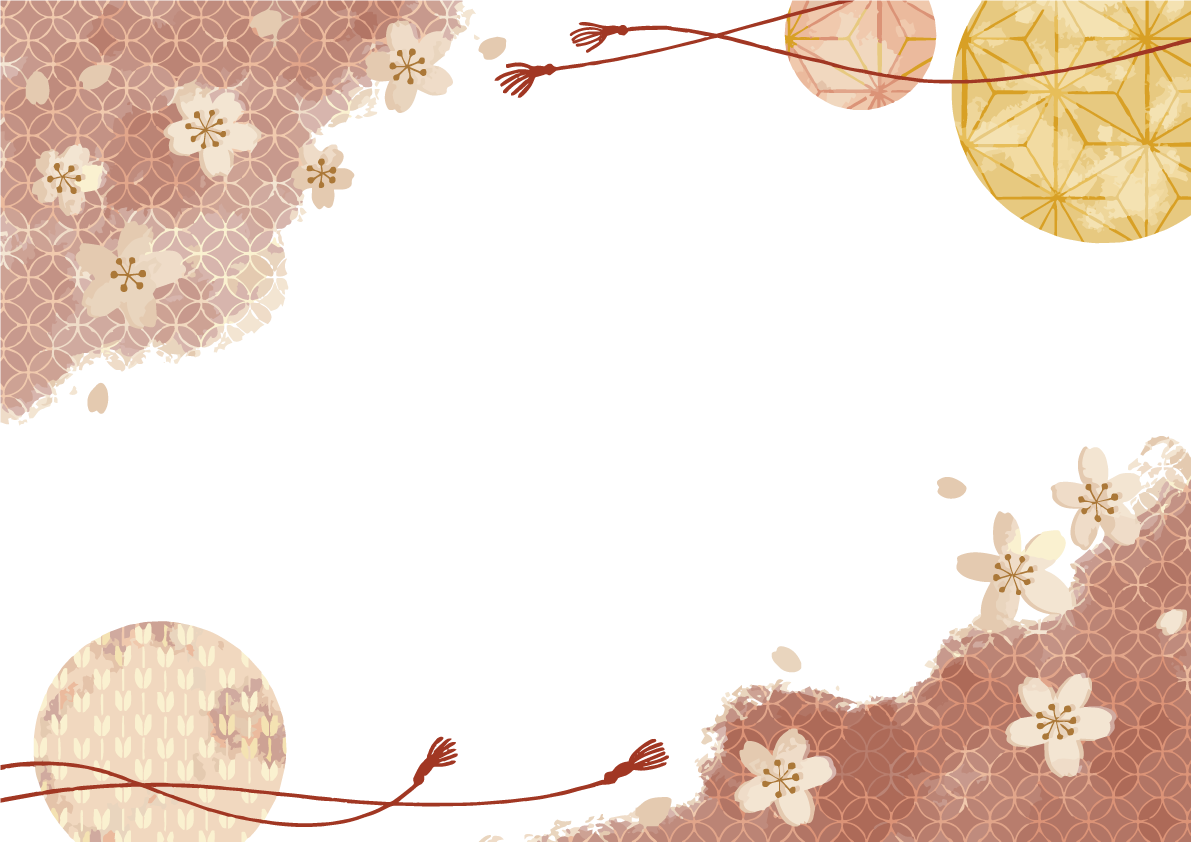 和風ふんわり桜と和柄枠フレーム背景イラスト無料 フリー88146に写真・文字を入れる