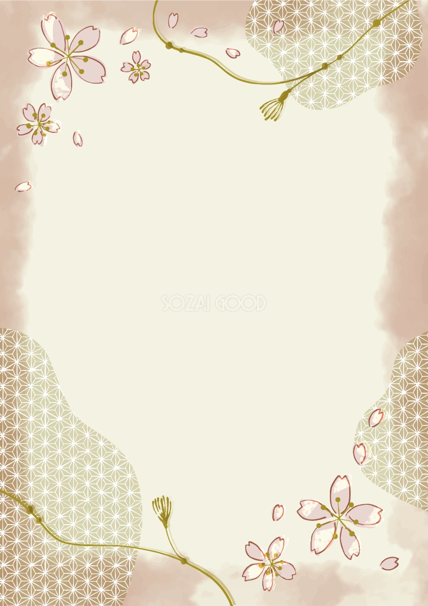 和風ふんわり桜枠フレーム背景イラスト 縦長方形 無料 フリー88147