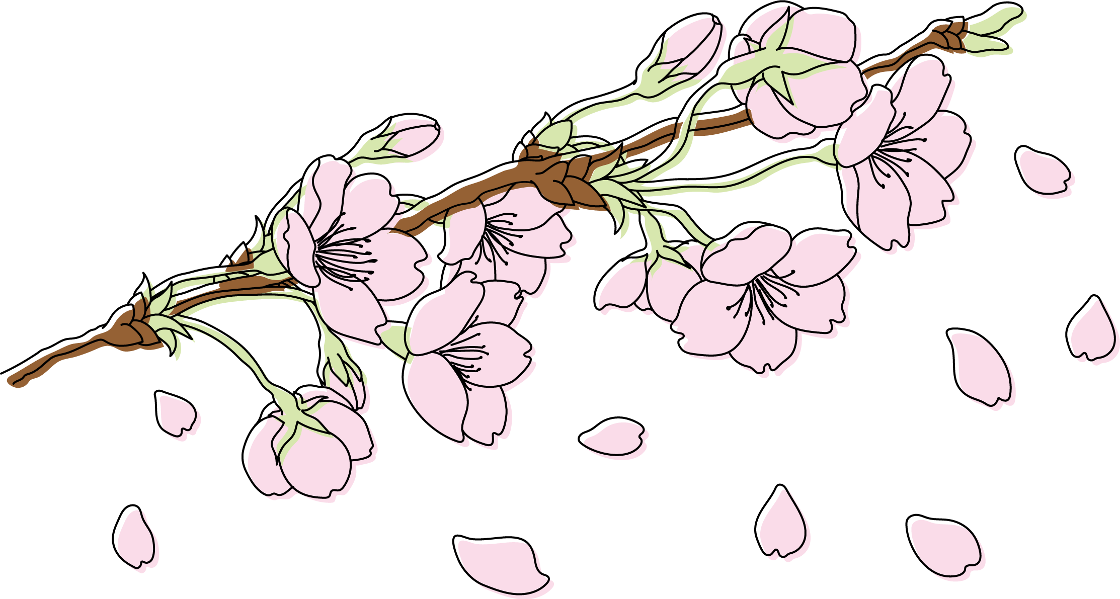 枝から伸びる桜と花びらイラスト無料 フリー88185に写真・文字を入れる
