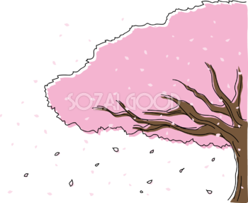桜の木と花びらイラスト無料 フリー88189